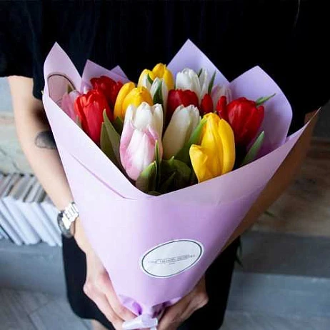 Букет из 15 тюльпанов "Микс" (От 8 букетов)